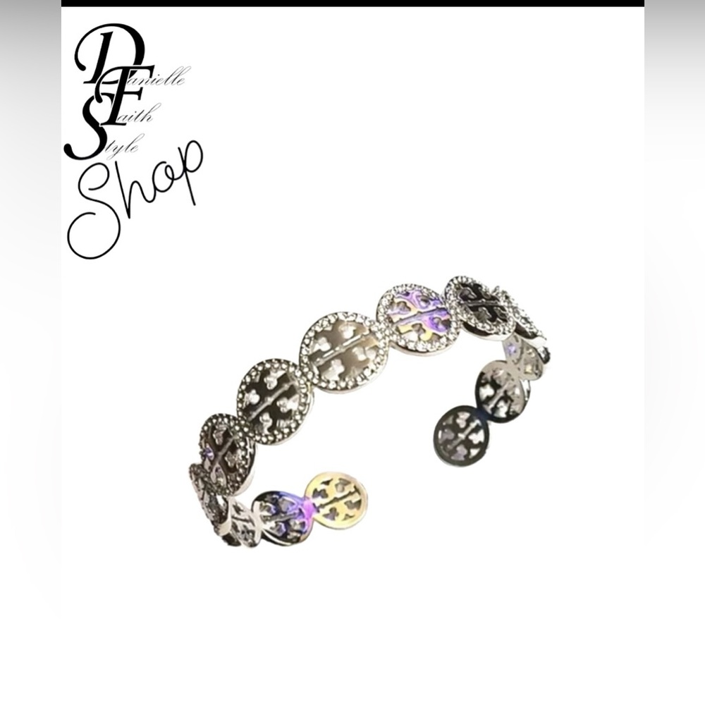 Tory Burch Silver Miller Pavé Bracelet Cuff with dustbag and giftbox